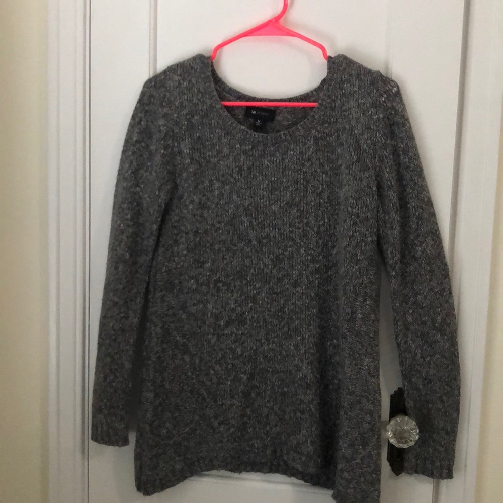 Light-dark grey knit sweater, light weight.